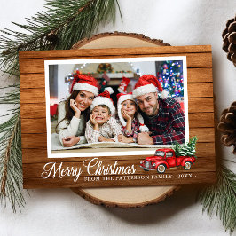 Julfoto Red Lastbil Rustic Wood Foldig Helgkort