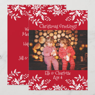 Julfoto Red, White Holly, Festive Kort