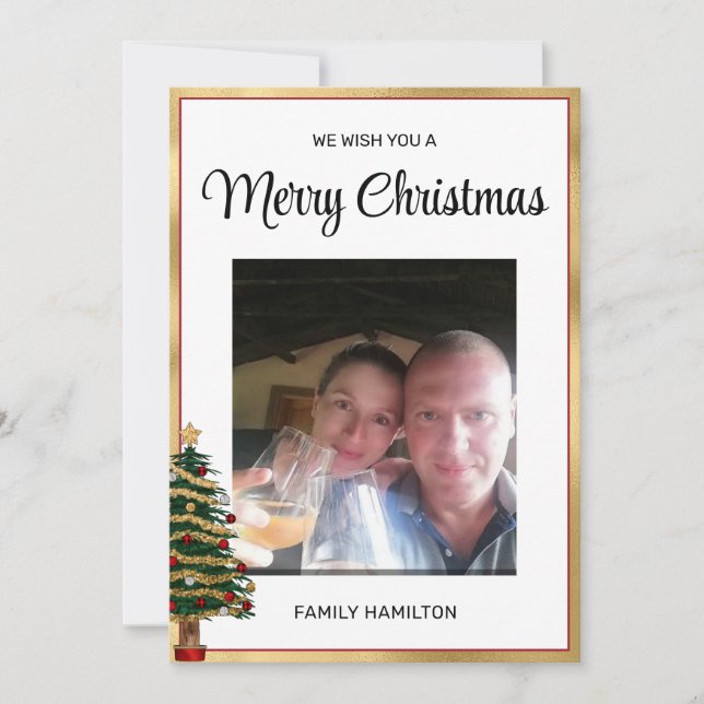 Julfoto, röd och Guld Ram Julkort (Framsida)