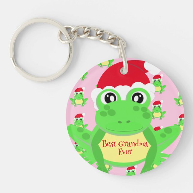 Julfoto Rosa Frog Santa Hat Mönster (Framsidan)