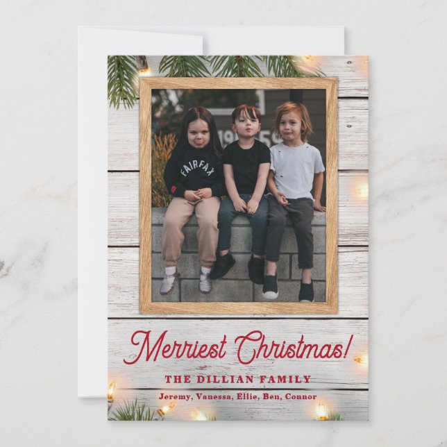 Julfoto Rustic Greenery Wood och Ljus Julkort (Framsida)