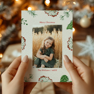Julfoto Rustic Hand-Drawn Mistletoe Gräs Julkort