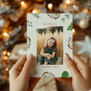 Julfoto Rustic Hand-Drawn Mistletoe Gräs Julkort