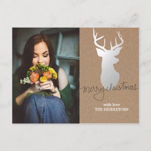 Julfoto Rustic Kraft Pappra Silver Antler Helg Vykort