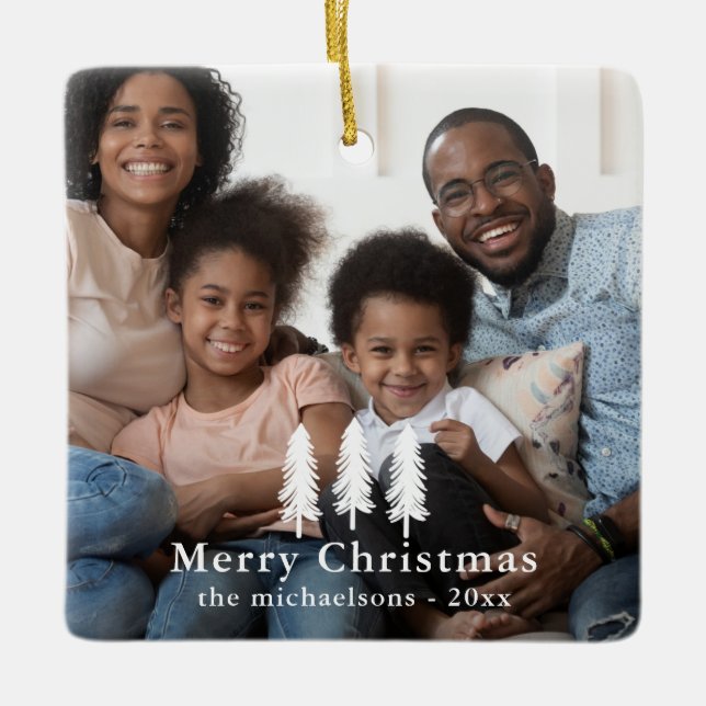 Julfoto Rustic White Gräs Träd Helgdag Julgransprydnad Keramik (Framsida)