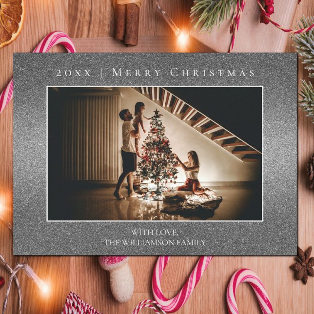 Julfoto silver Glitter Julkort (Silver Glitter Christmas Photo Card)
