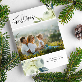 Julfoto Söt Blommigten Vattenfärg Blad Julkort