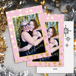 Julfoto, Starry. Rosa. Foil Helgdag Card