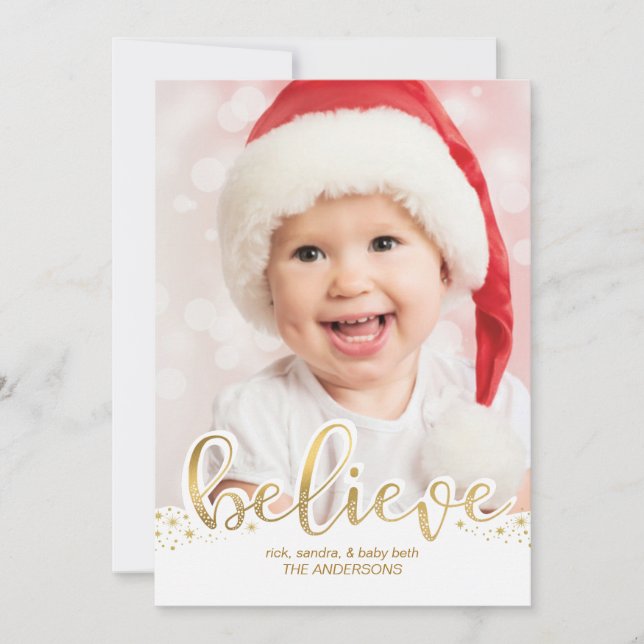 Julfoto | Tro Faux Gold Foil Effect Julkort (Framsida)