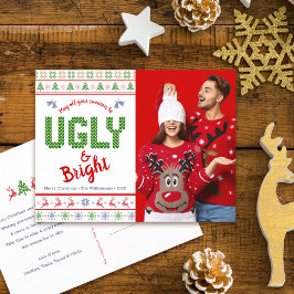 Julfoto Ugly Sweater Roligt Nordic Red Grönt Helg Vykort