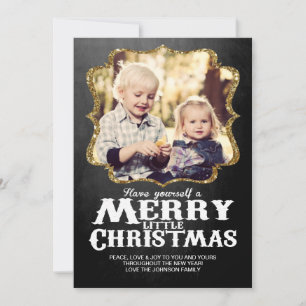 Julfotokort med guldglitter och svart tavla julkort