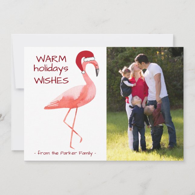 Julfotokort med lustigt Flamingo Santa Hat Julkort (Framsida)