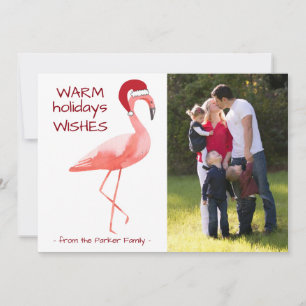 Julfotokort med lustigt Flamingo Santa Hat Julkort