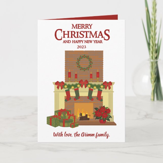 Julfotokortsficka Rött Vitt ett foto Helgkort (Framsida)