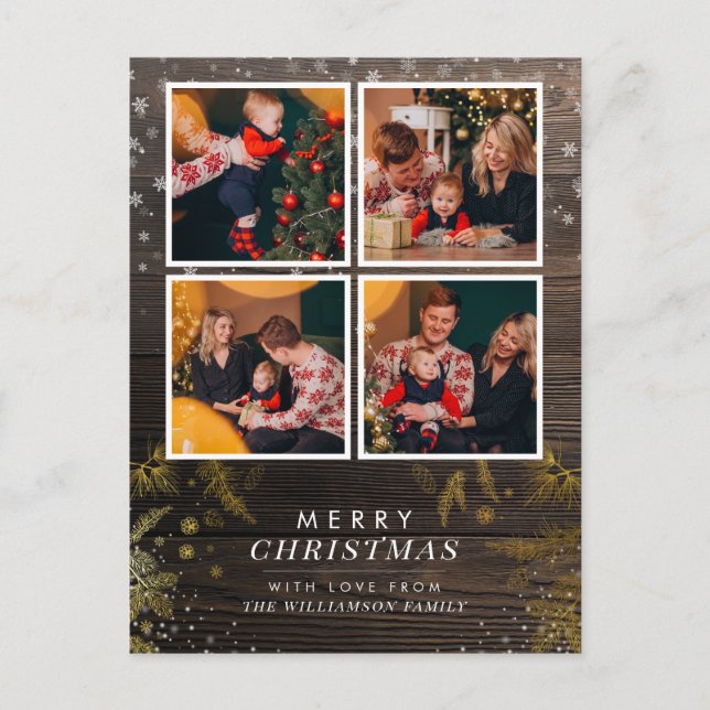 Julfoton i Wood & Guld Gräs Grenar Helgdag Vykort (Framsida)