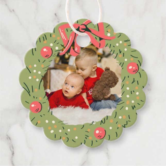 Julfotopapper: Julens önskefamilj Gåvor Etiketter (Framsida)