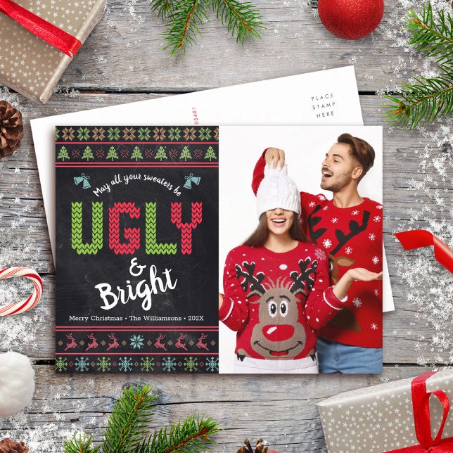 Julfotopapper, Nordic Ugly Sweater Roligt Chalkboa Helg Vykort (Skapare uppladdad)
