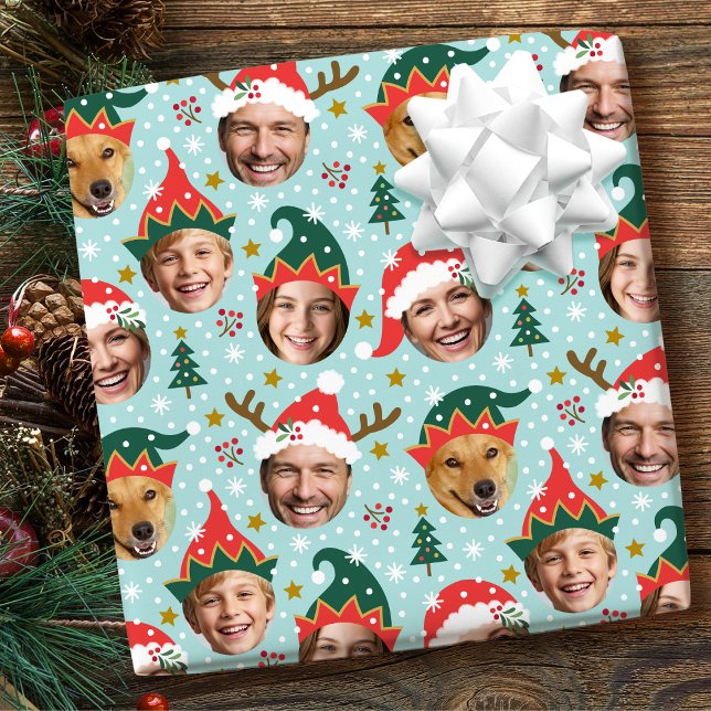Julfotopassage Festive Funny Ansikte Blue Presentpapper (Skapare uppladdad)