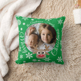 Julfotopatens Grönt Vitt skript Cute Reindeer Kudde
