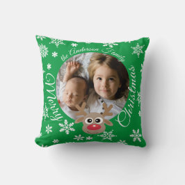 Julfotopatens Grönt Vitt skript Cute Reindeer Kudde