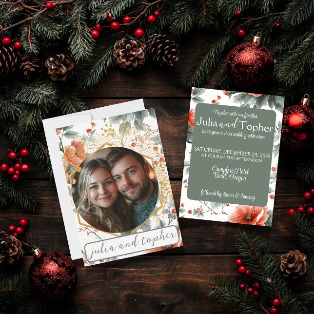 Julfotopatent Bröllop Romantic Photo & Guld accent Inbjudningar (Skapare uppladdad)