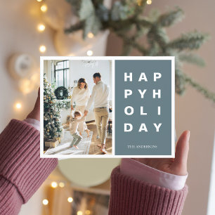 Julfotopatfamilj Glad helg Blue Vykort