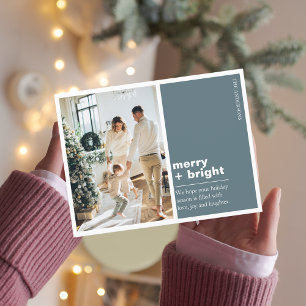 Julfotopatfamilj Merry + Bright Blue Vykort