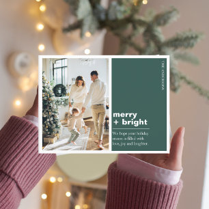 Julfotopatfamilj Merry + Bright Grönt Vykort