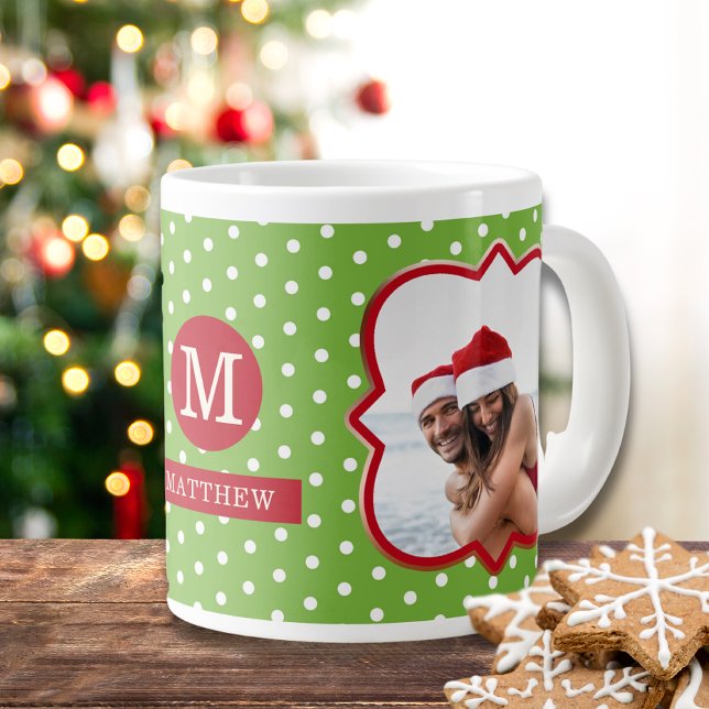 Julfotopon Monogram Namn, fina julklapp Jumbo Mugg (Skapare uppladdad)
