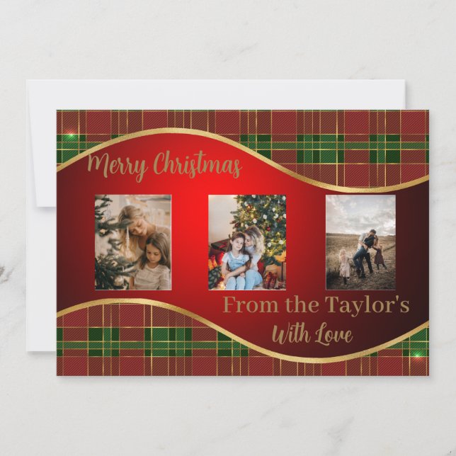 Julfotoport med röd Grönt och Guld Gräns Julkort (Framsida)