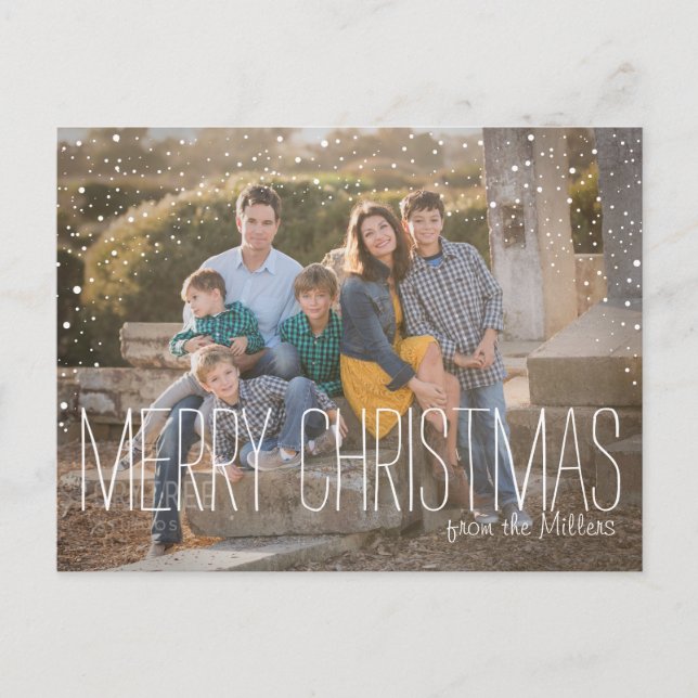 Julfotovykort, fullt foto, snö helg vykort (Framsida)