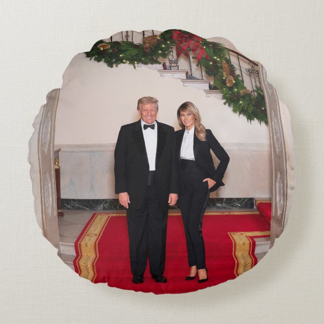 Julfotsteg President Donald Trump & Melania Rund Kudde (Framsidan)