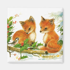 Julfoxar för Cute Vintage Magnet