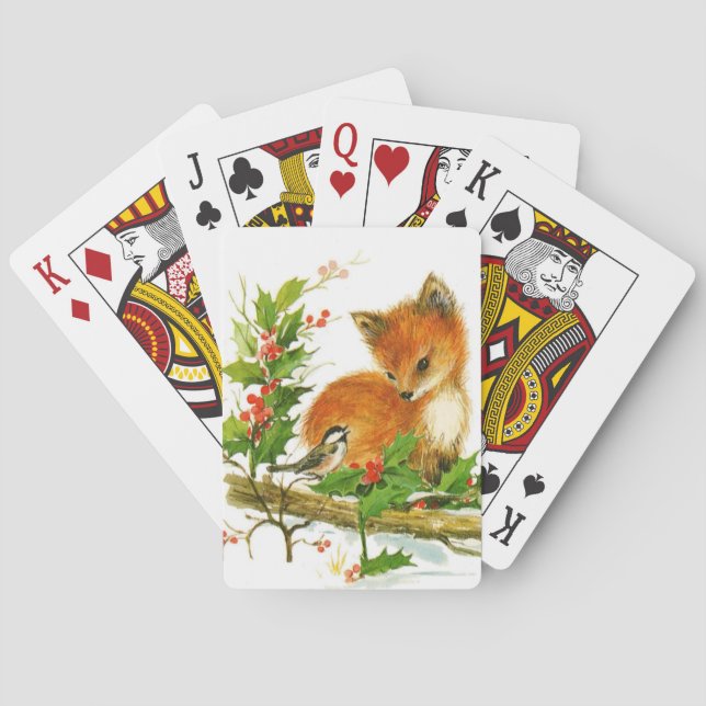 Julfoxar för Cute Vintage Spel Kort (Baksidan)