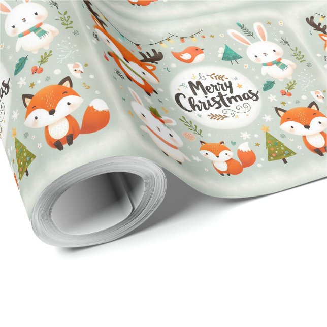 Julfoxor och kaniner med grumlig vätska presentpapper (Rullad Hörn)