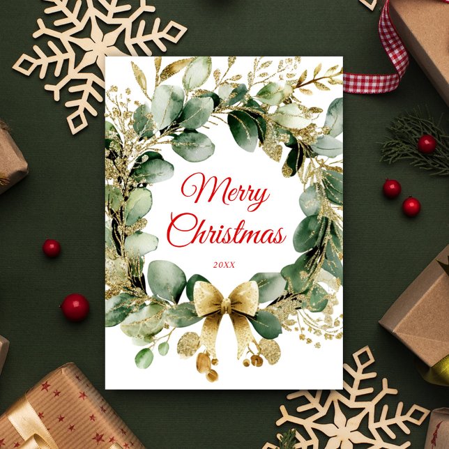 Julfrand Eucalyptus Greenery Elegant Julkort (Christmas Wreath Eucalyptus Greenery Elegant Holiday Card)