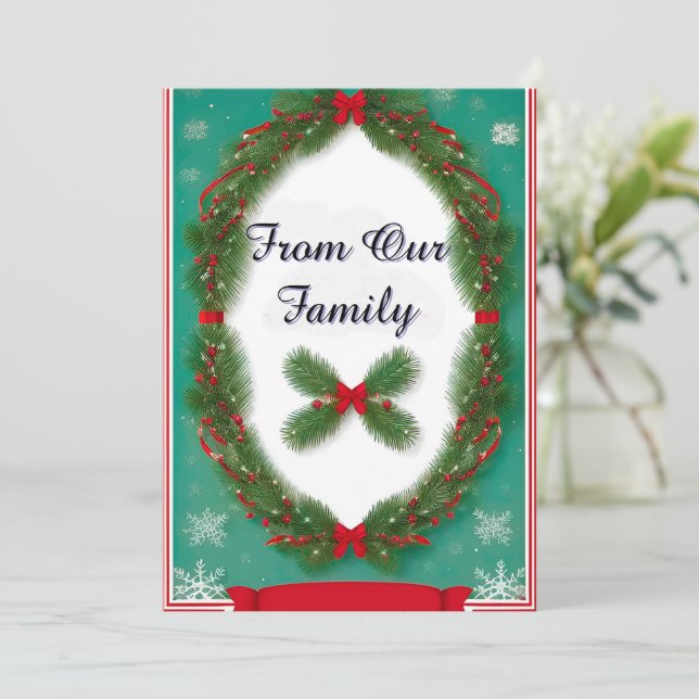 Julfrand med Holly Berries och Ribbon Julkort (Stående Fram)