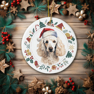 julfransfrand i Santa Hat White Pudel Hund Julgransprydnad Keramik