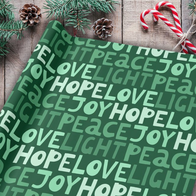 Julfreden Joy Hope Kärlek Ljust grönt Mönster Presentpapper (Skapare uppladdad)