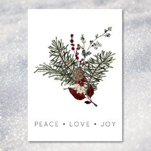 Julfreden Kärlek Rustic Minimal Holly Gräs Julkort