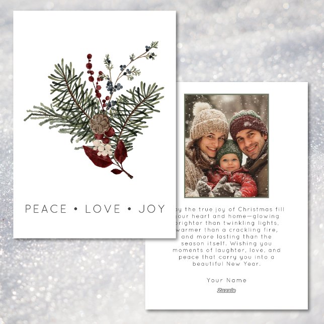 Julfreden Kärlek Rustic Minimal Photo Gräs Julkort (Christmas Peace Love Rustic Minimal Photo Pine Holiday Card)