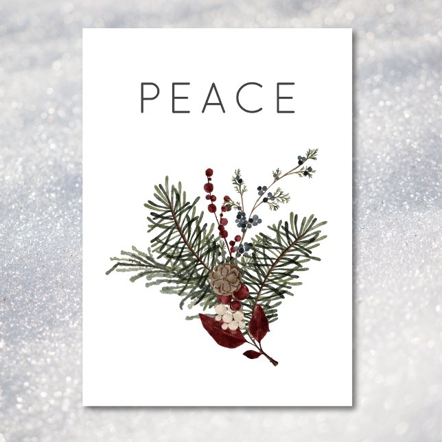Julfreden Rustic Minimal Holly Greenery Julkort (Christmas Peace Rustic Minimal Holly Greenery Holiday Card)