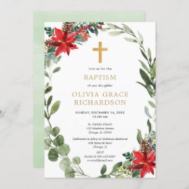 Julfrisk blommigt: rödgrönt andedräkt Baptism Inbjudningar