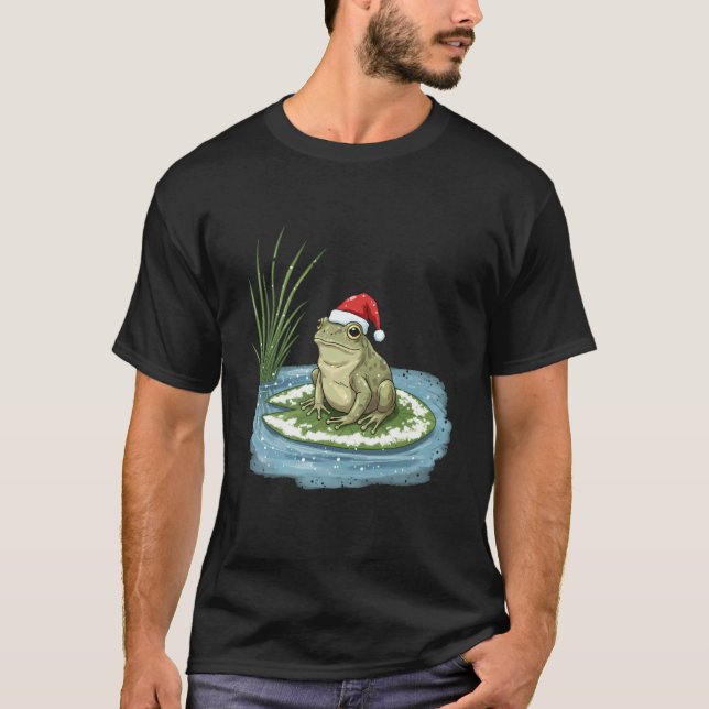Julfrö på snöig näckrosblad t shirt (Framsida)