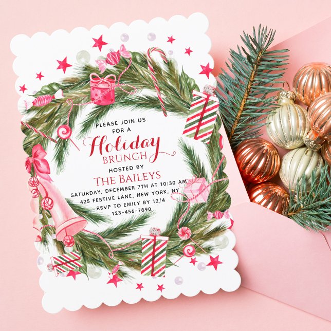 Julfrukost Elegant Jul Floral Krans Inbjudningar (Skapare uppladdad)