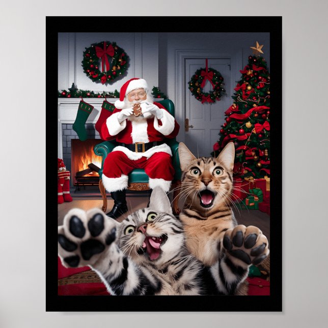 Julfusk Cat Hund Selfie med Jultomten Cu Poster (Framsidan)
