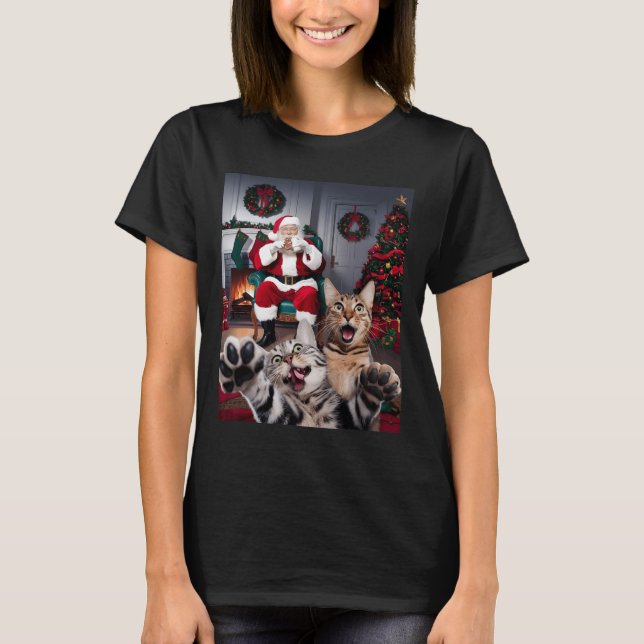 Julfusk Cat Hund Selfie med Jultomten Cu T Shirt (Framsida)