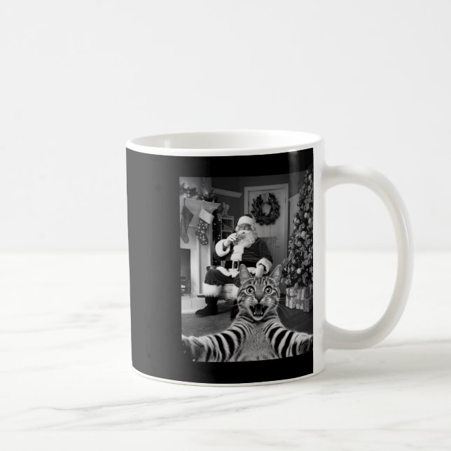 Julfusk Cat Selfie med Jultomten Cute H Kaffemugg (Höger)