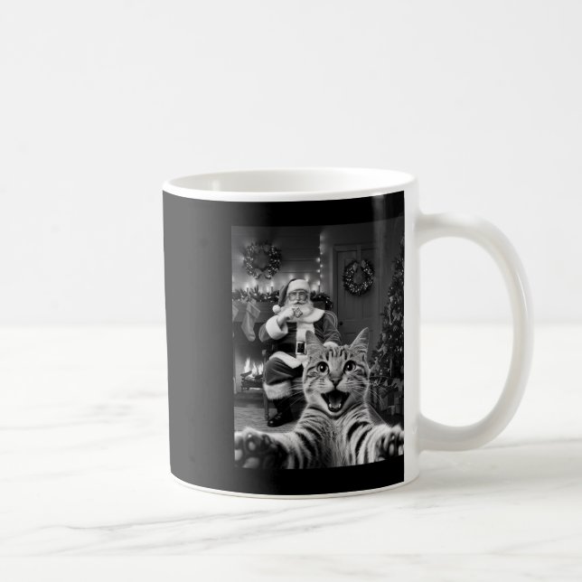 Julfusk Cat Selfie med Jultomten Cute H Kaffemugg (Höger)