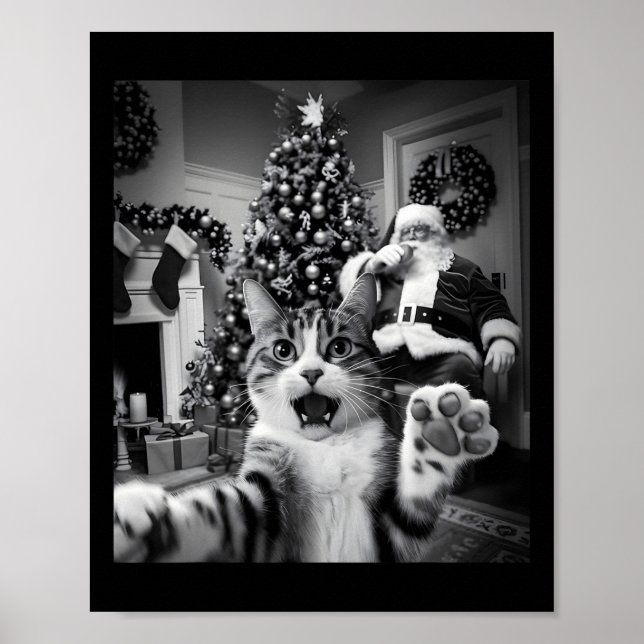 Julfusk Cat Selfie med Jultomten Cute H Poster (Framsidan)